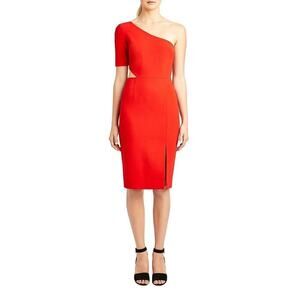 JILL STUART Red One Shoulder Cut-Out Slit‎ Stretch Crepe Dress 10